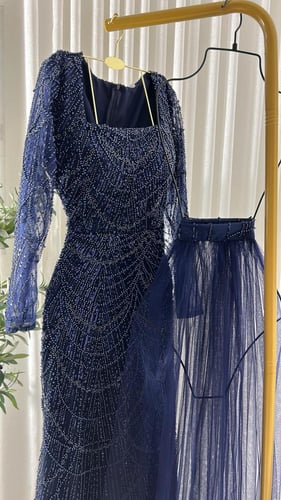 فستان سهره تل المزين بالتطريز لول وخرز