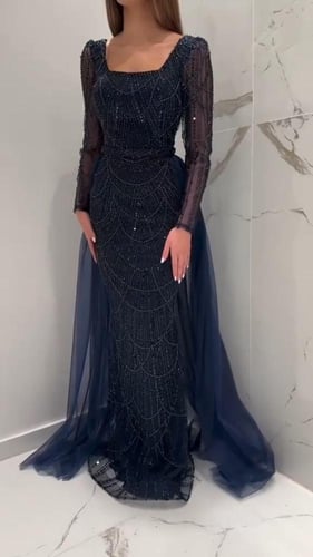 فستان سهره تل المزين بالتطريز لول وخرز