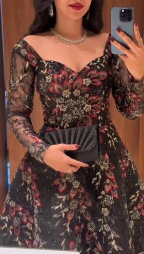 فستان سهره فخم دبل كلوش المزين بالتطريز شك