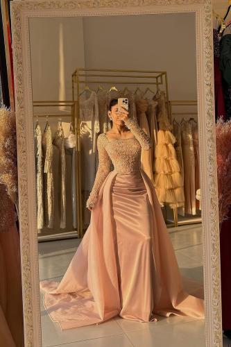 فستان سهره دانتيل المزين بالخرز وتفته واورجنزا لمع...