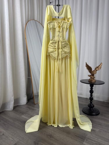 فستان سهره شيفون جورجيت كورسيه المزين بالتطريز الي...