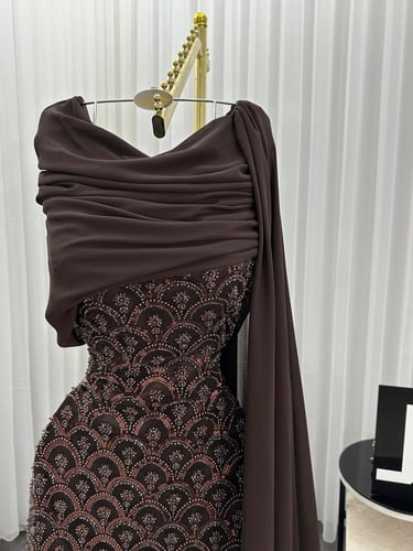 فستان سهره كلفه شك وخرز وشيفون جورجيت