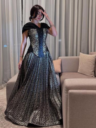 فستان سهره جاكار المزين بالتطريز
