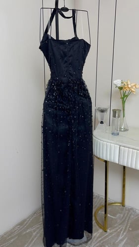 فستان سهره تل المزين بالتطريز كرستال وفصوص بطانه ت...