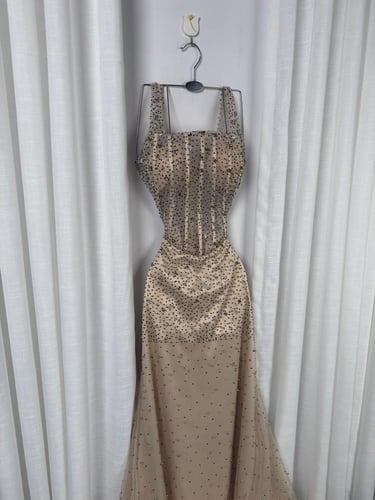 فستان سهره تل المزين بالتطريز خرز ولول وفصوص زاركو...