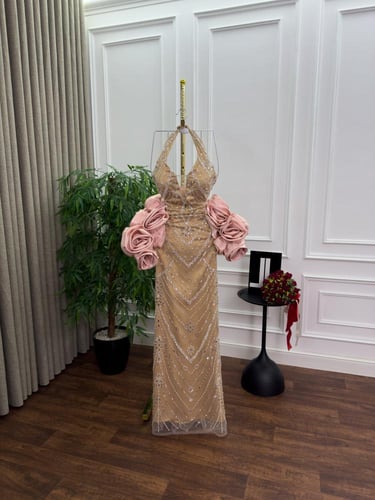 فستان سهره تل المزين بالتطريز بطانه تفته جاكيت ميك...