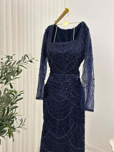 فستان سهره تل المزين بالتطريز لول وخرز