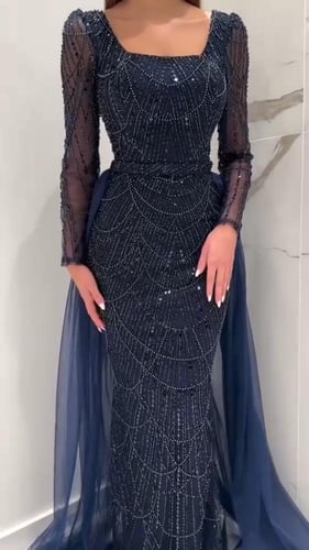 فستان سهره تل المزين بالتطريز لول وخرز