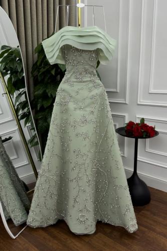 فستان سهره تل مبطن المزين بالتطريز اليدوي فستان فخ...