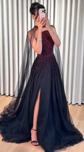 فستان سهره تل دبل كلوش المزين بالتطريز اليدوي لول...