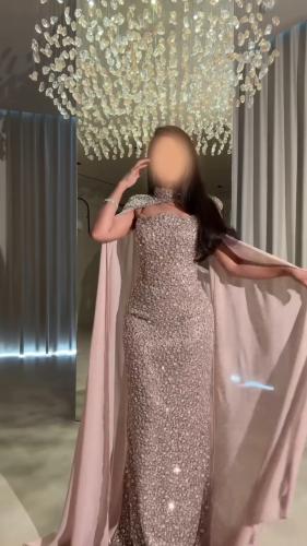 فستان سهره كلفه مزينه بالتطريز وشيفون جورجيت