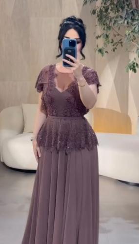 فستان سهره شيفون جورجيت المزين بالتطريز كمبيوتر فص...