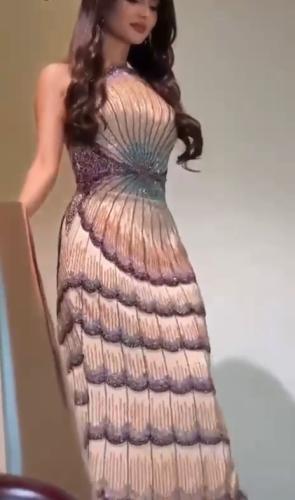 فستان سهره المزين بالتطريز الفخم بشكل انيق شال شيف...