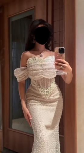 فستان سهره المزين بالكلفه المطرزه خرز ولول بطانه ب...