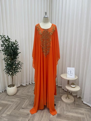 جلابيه شيفون جورجيت المزينه بالتطريز اليدوي