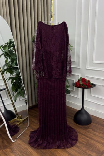 فستان سهره دانتيل المزين بالتطريز اليدوي