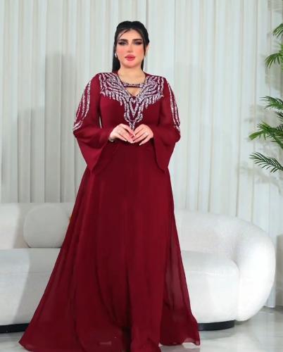 Evening dress chiffon georgette decorated with hand embroidery