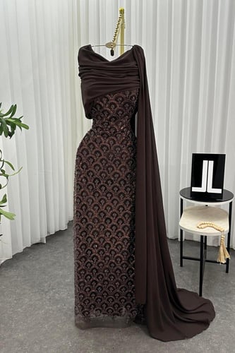 فستان سهره كلفه شك وخرز وشيفون جورجيت