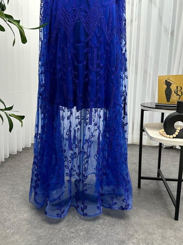 فستان سهره دبل كلوش كمبيوتر مبطن المزين بالفصوص كب...