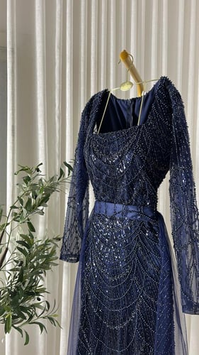 فستان سهره تل المزين بالتطريز لول وخرز