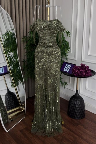 فستان سهره تل المزين بالتطريز الفخم خرز