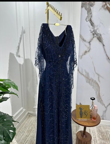 فستان سهره شيفون جورجيت مبطن المزين بالتطريزاليدوي...