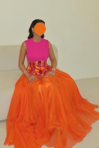 فستان شيفون جورجيت المزين بالتطريز اليدوي صدر كسرا...