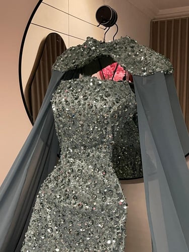 فستان سهره كلفه خرز بطانه باربي وشيفون جورجيت