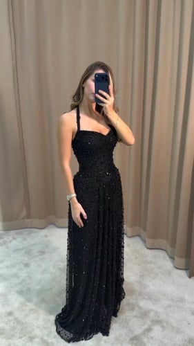 فستان سهره تل المزين بالتطريز كرستال وفصوص بطانه ت...