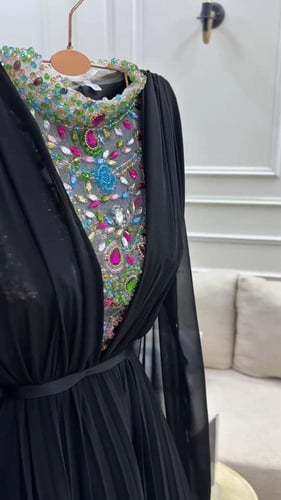 فستان سهره شيفون جورجيت بوليسيه المزين بالتطريز ال...