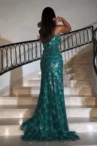 فستان سهره فخم تل المزينه بالتطريز خرز