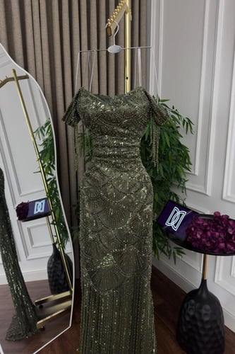 فستان سهره تل المزين بالتطريز الفخم خرز