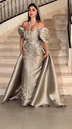 فستان ميكادو المزين بالتطريز اليدوي الفخم بشكل اني...