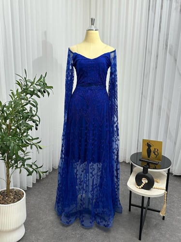 فستان سهره دبل كلوش كمبيوتر مبطن المزين بالفصوص كب...