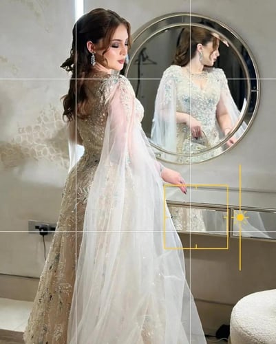 فستان سهره فخم المزين بالورود والتطريز