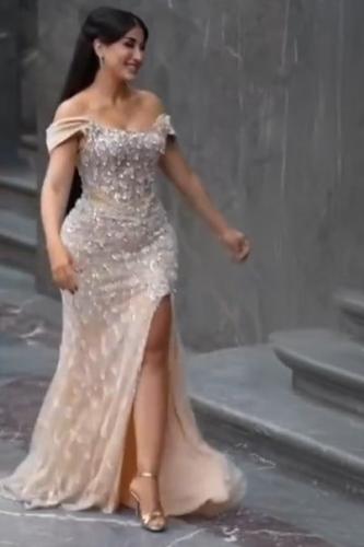 فستان سهره المزين بالكلفه الخرز كامل