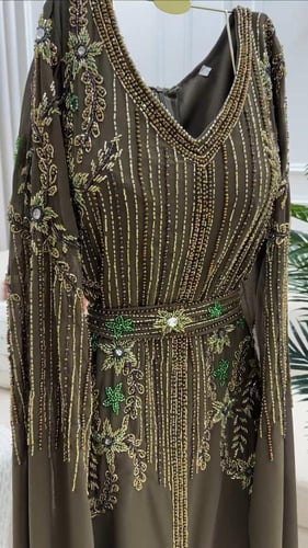 جلابيه سهره شيفون جورجيت المزين بالتطريز اليدوي ال...