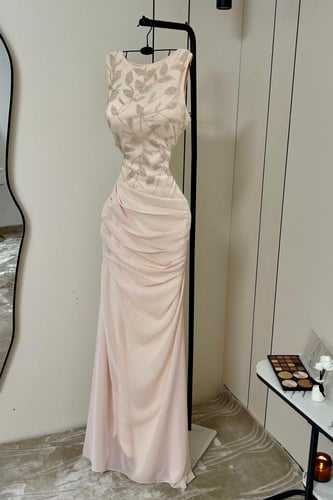 فستان سهره شيفون المزين بالتطريز اليدوي بطانه بارب...