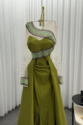 فستان سهره شانطون المزين بالتطريز اليدوي الأنيق