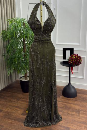 فستان سهره دانتيل مزين بالتطريز