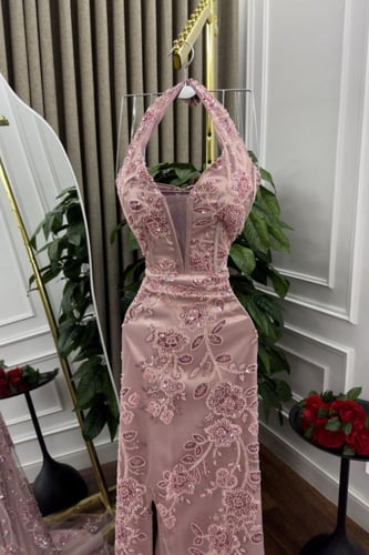 فستان سهره تل المطرز بالخرز بطانه تفته