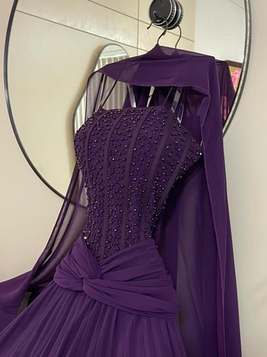 فستان سهره شيفون جورجيت المزين بالتطريز مزين بالكس...