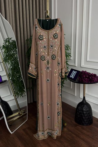 جلابيه سهره شيفون جورجيت المزينه بالتطريز اليدوي ا...