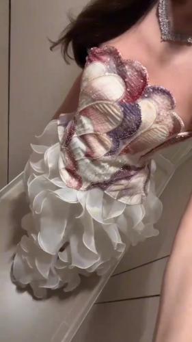 فستان سهره شك مزين بشرائط اورجنزا