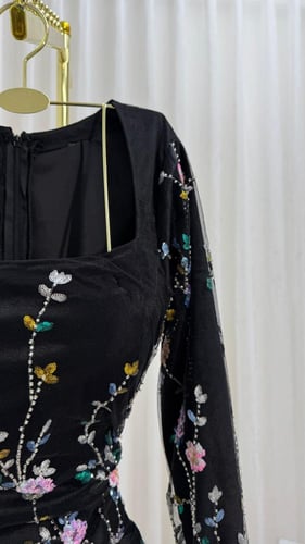 فستان مخمل وتل المزين بالتطريز الفخم