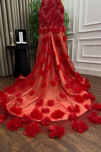 فستان سهره تفته وتل المزين بالكلفه الورود ورود قصا...