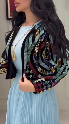 فستان شيفون جورجيت مزين كسرات بوليسيه جاكت مزين با...