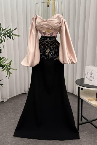 فستان سهره صدر باربي وتفته المزين بالتطريز اليدوي