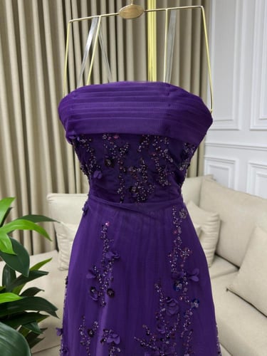 فستان سهره شيفون المزين بالورود والتطريز