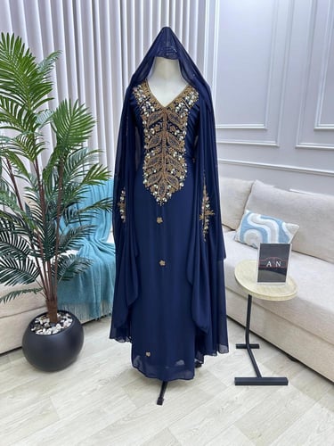 جلابيه سهره شيفون جورجيت بطانه استرتش المزينه بالت...